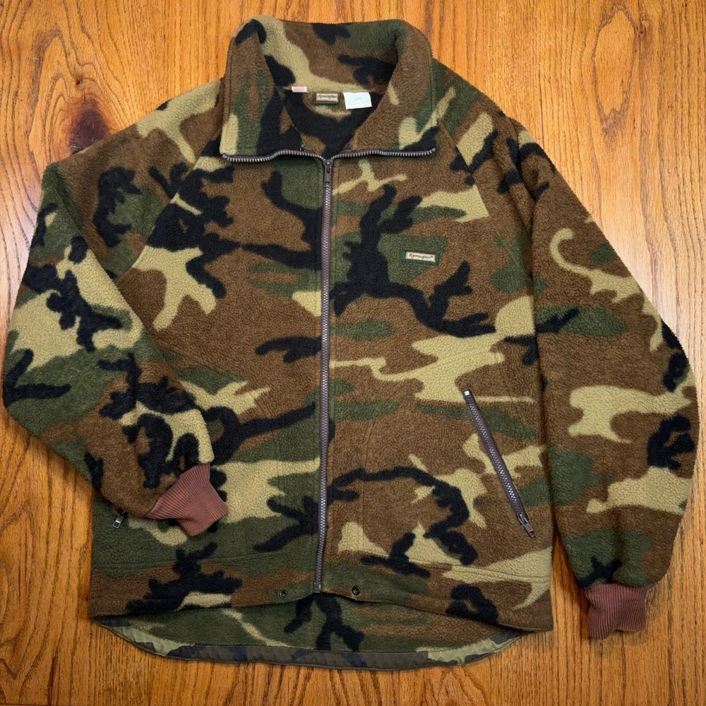 Remington Fleece Jacket Mens Large Camo Vintage Full Zip Made in USA Hunting